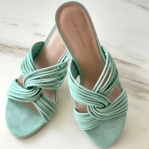 STUART WEITZMAN Twisted Eucalyptus Mint Suede Leather Block Heel Sandal Size 7.5